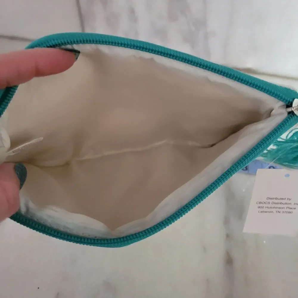 Mermaid At Heart Cream Turquoise Gold Zip Pocket Cosmetics Bag Pouch NEW